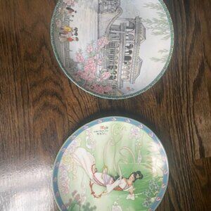 Pair Imperial Jingdezhen Porcelain Legends Of West Lake Lady White & Marble Boat